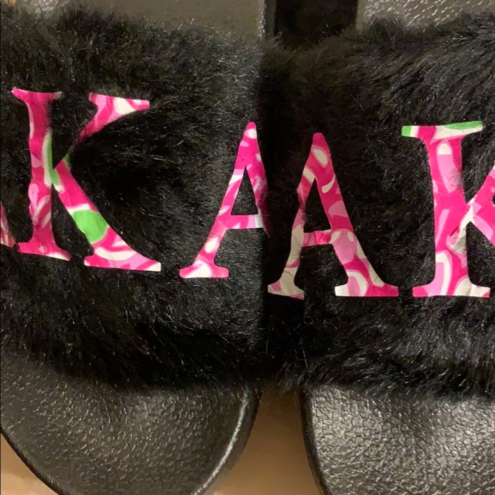 Alpha-Kappa-Alph sorority slides slippers black
